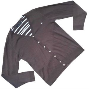 ELLUS TRICOT Brown Button Down Cardigan with Blue Tonal Stripping down t…